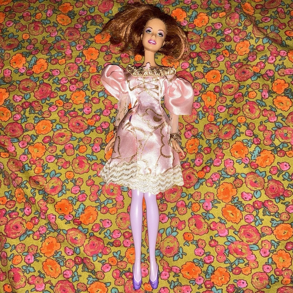 Barbie Rapunzel Dress Tan Brunette Red Ginger Ballerina Vintage Tights Shoes